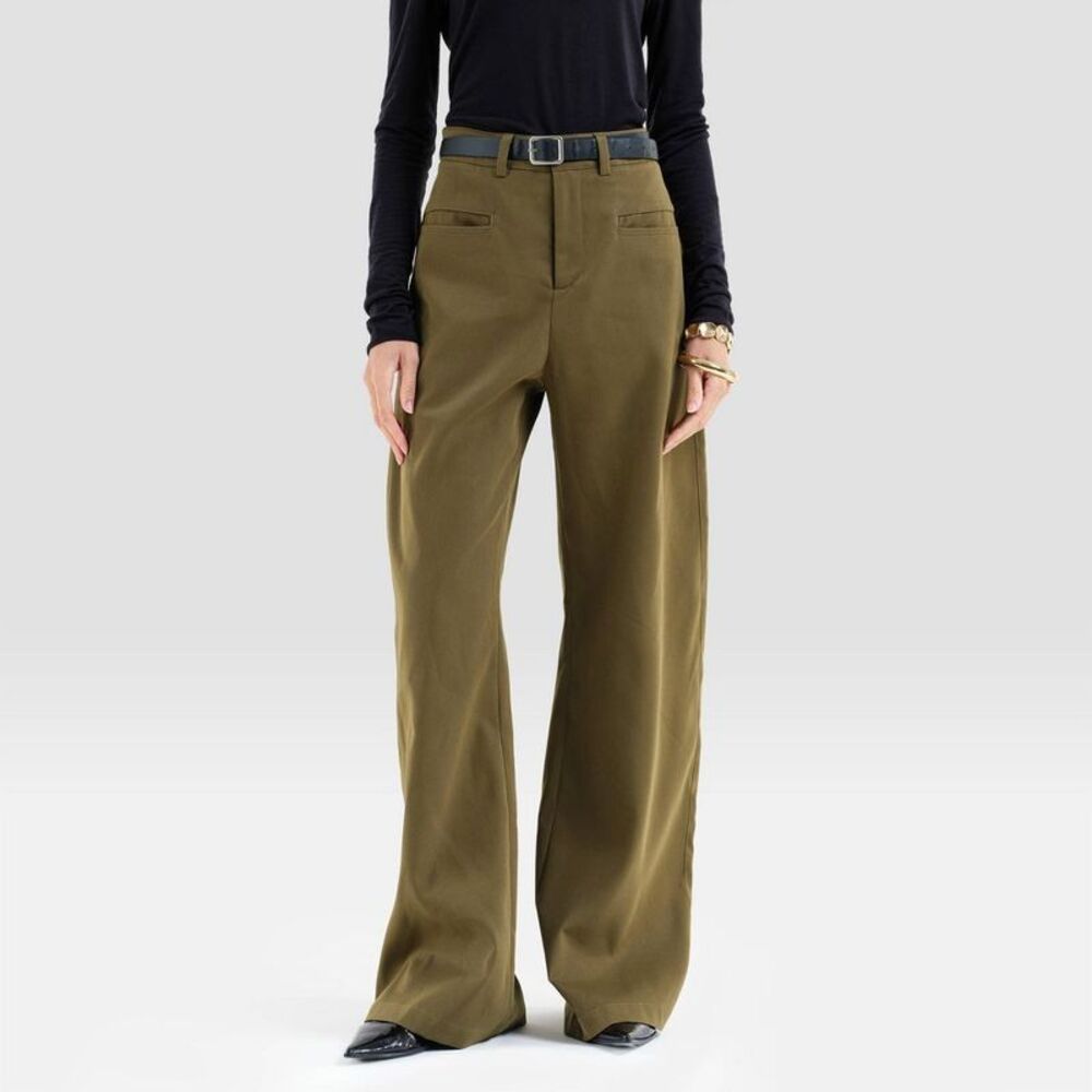 Women's High-Rise Welt Pocket Wide Leg Trousers - A New Day Olive Green 6